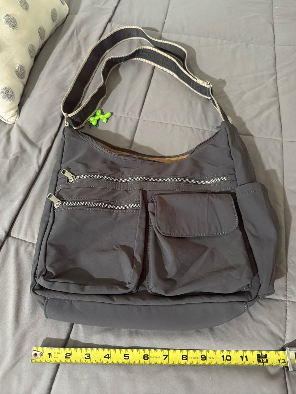 Stylish Dark Grey Crossbody Shoulder Bag with Green Charm - Picture 6 of 6